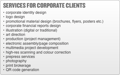 services for corporate clients &bull;	corporate identity design &bull;	lo